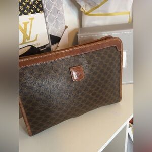Vintage Celine Macadam Triomphe Clutch Bag Brown Monogram